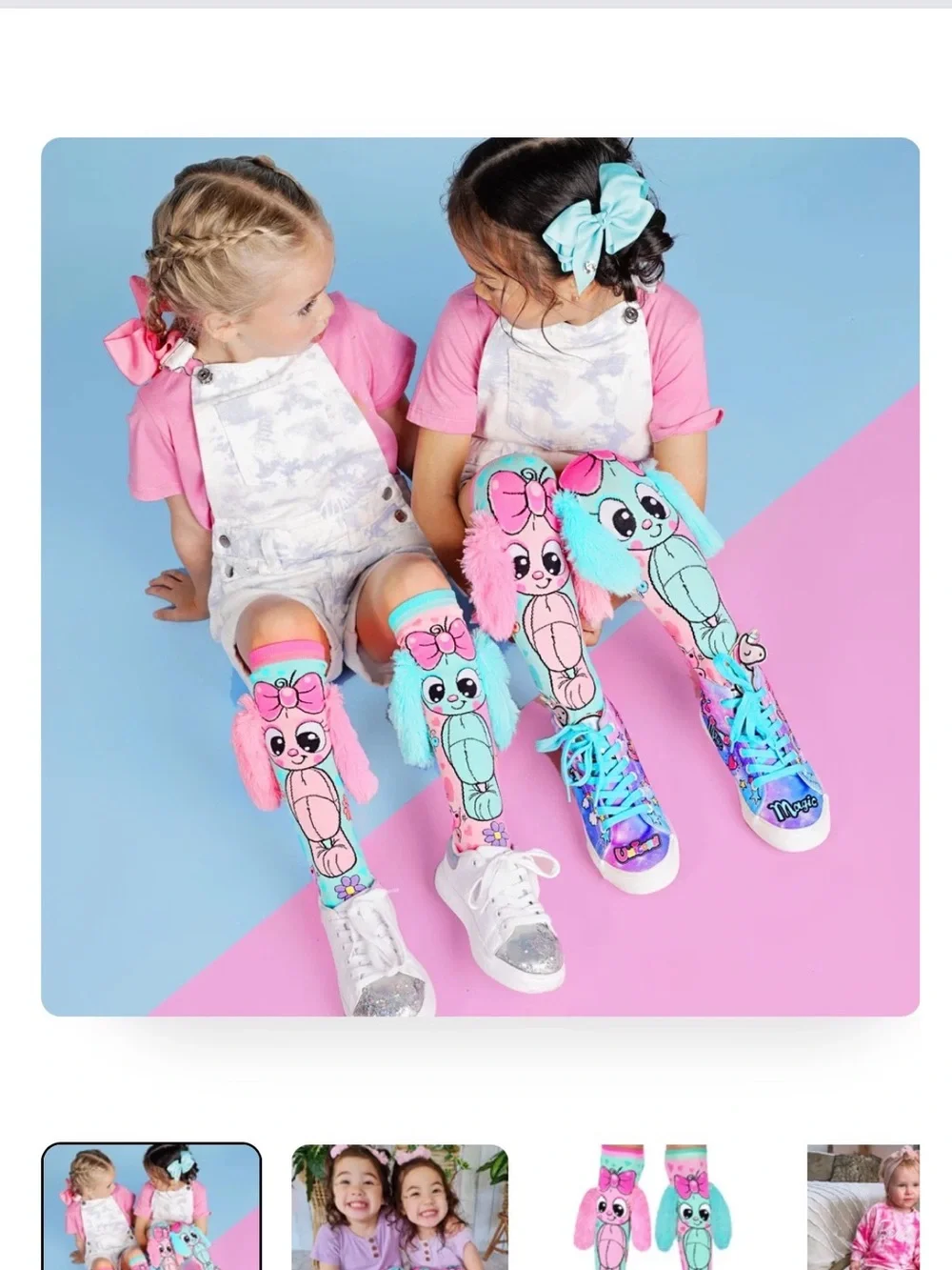 Plush Bunny Knee-High Socks for Kids - Pink & Aqua
